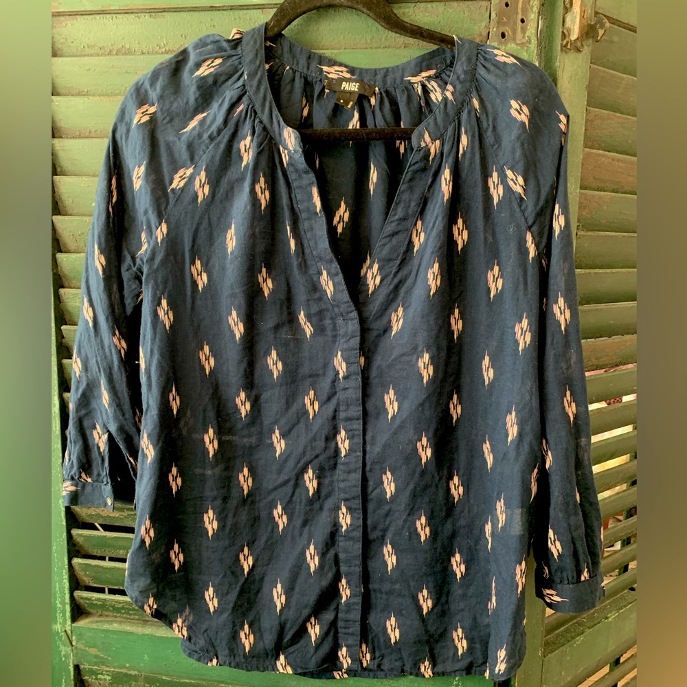 Paige denim Ikat navy top size Small